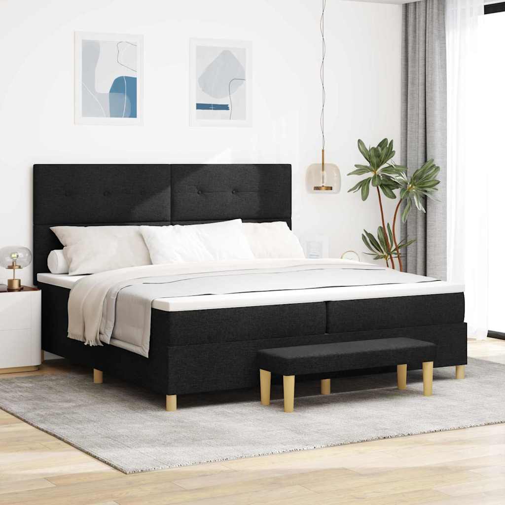 Box Spring Seng Med Madras Sort 200 X 200 Cm Stof - Hovedbillede