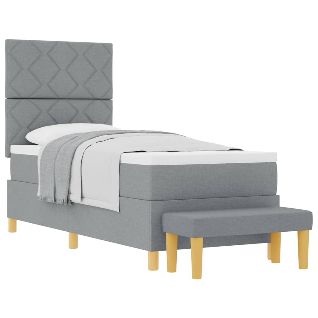 Box Spring Seng Med Madras Lysegrå 80 X 200 Cm Stof - Billede 3