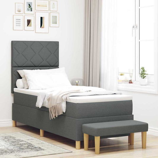Box Spring Seng Med Madras Mørkegrå 80 X 200 Cm Stof - Hovedbillede