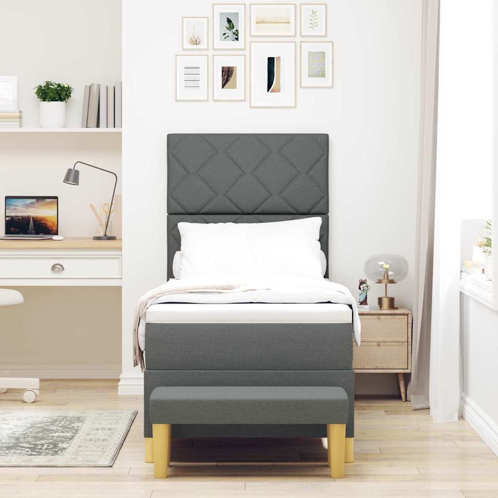 Box Spring Seng Med Madras Mørkegrå 80 X 200 Cm Stof - Billede 5