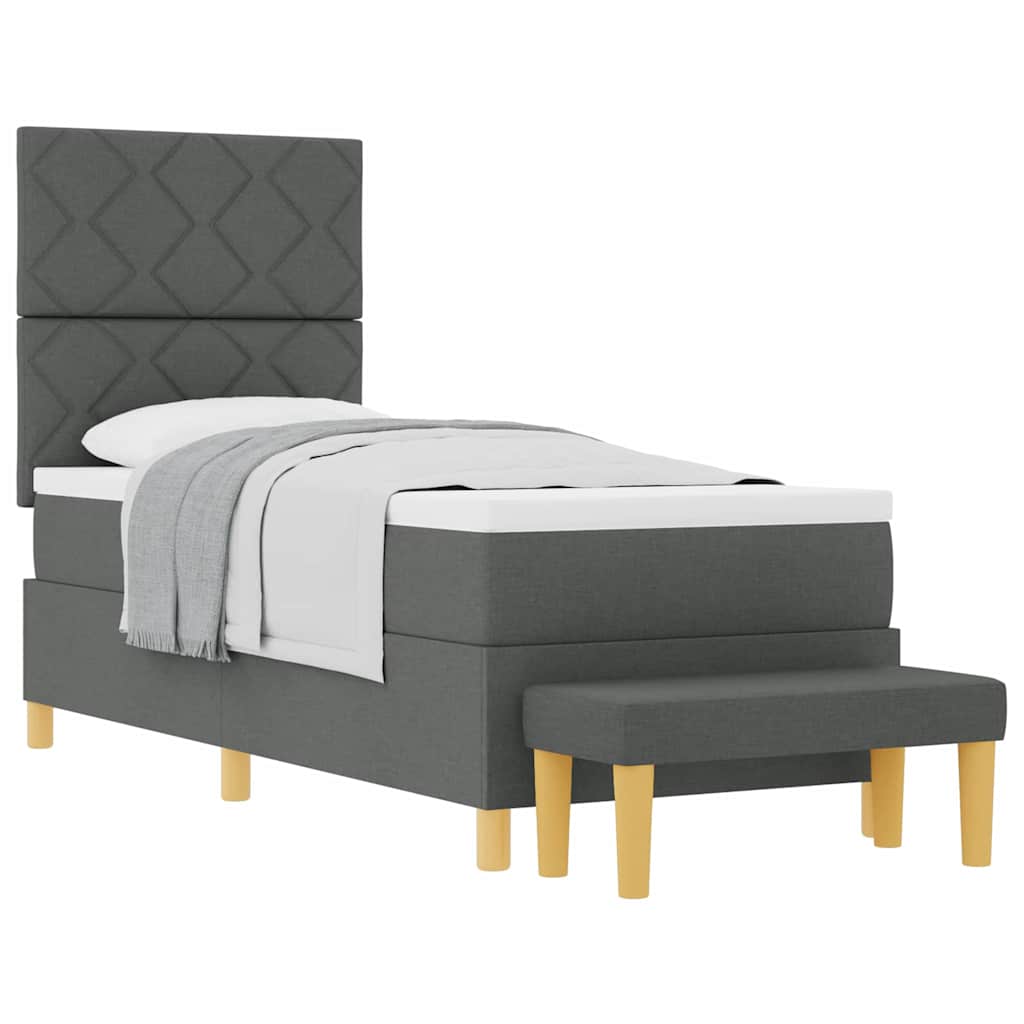 Box Spring Seng Med Madras Mørkegrå 80 X 200 Cm Stof - Billede 3
