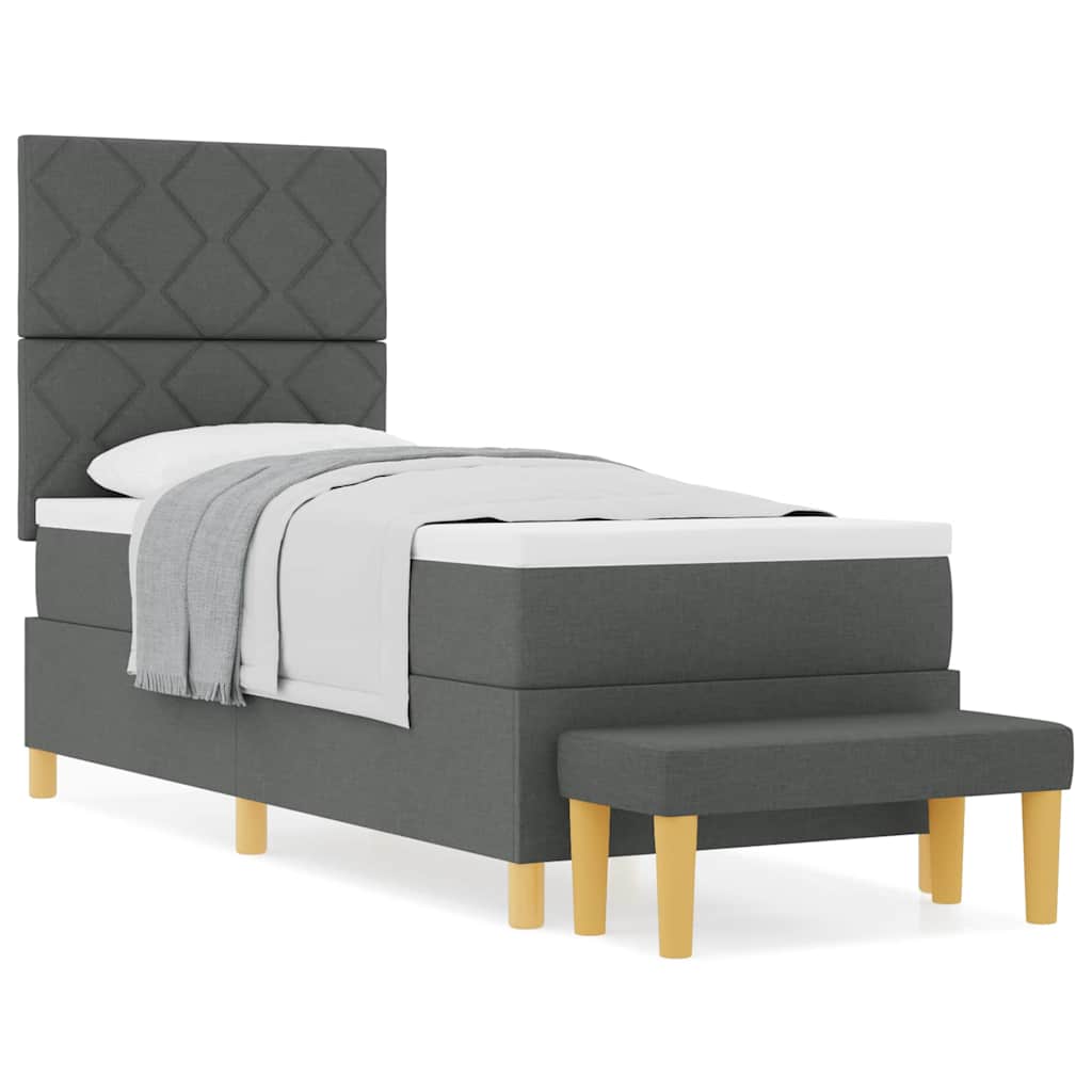 Box Spring Seng Med Madras Mørkegrå 80 X 200 Cm Stof - Billede 4