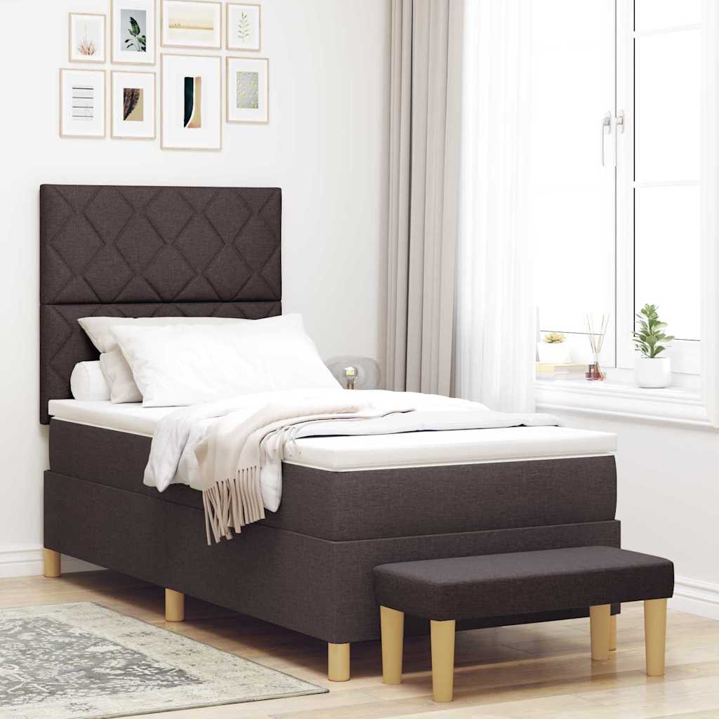 Box Spring Seng Med Madras Mørk Brun 90 X 190 Cm Stof - Hovedbillede