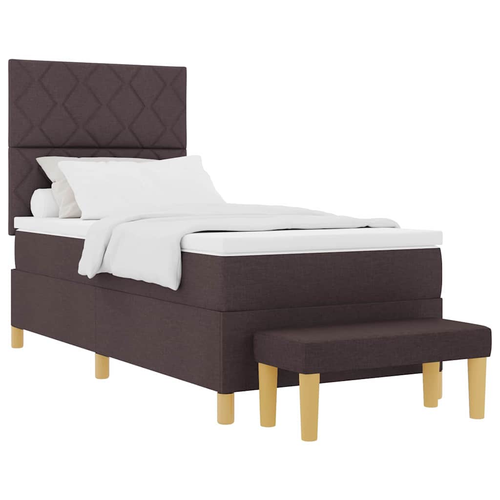 Box Spring Seng Med Madras Mørk Brun 90 X 190 Cm Stof - Billede 3