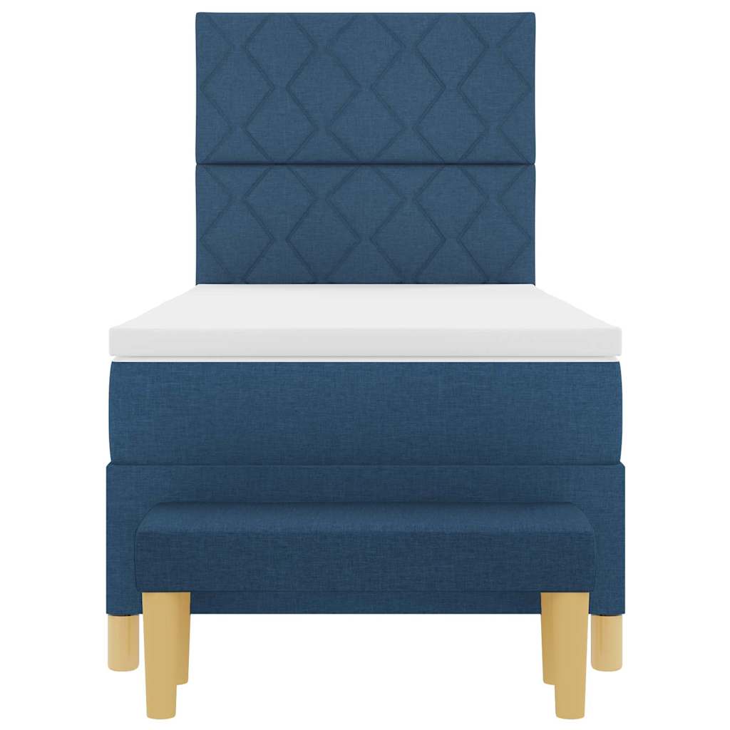 Box Spring Seng Med Madras Med Hovedgærde Blå 90 X 190 Cm Stof - Billede 9
