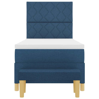 Box Spring Seng Med Madras Med Hovedgærde Blå 90 X 190 Cm Stof - Billede 9