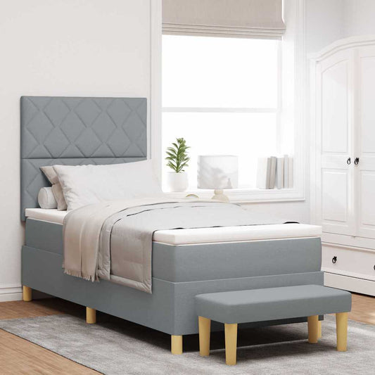 Box Spring Seng Med Madras Lysegrå 90 X 200 Cm Stof - Hovedbillede