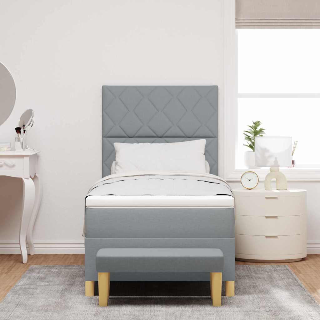 Box Spring Seng Med Madras Lysegrå 90 X 200 Cm Stof - Billede 5