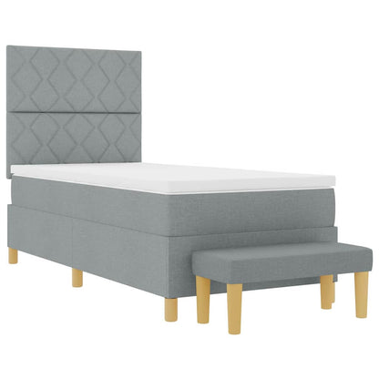Box Spring Seng Med Madras Lysegrå 90 X 200 Cm Stof - Billede 2
