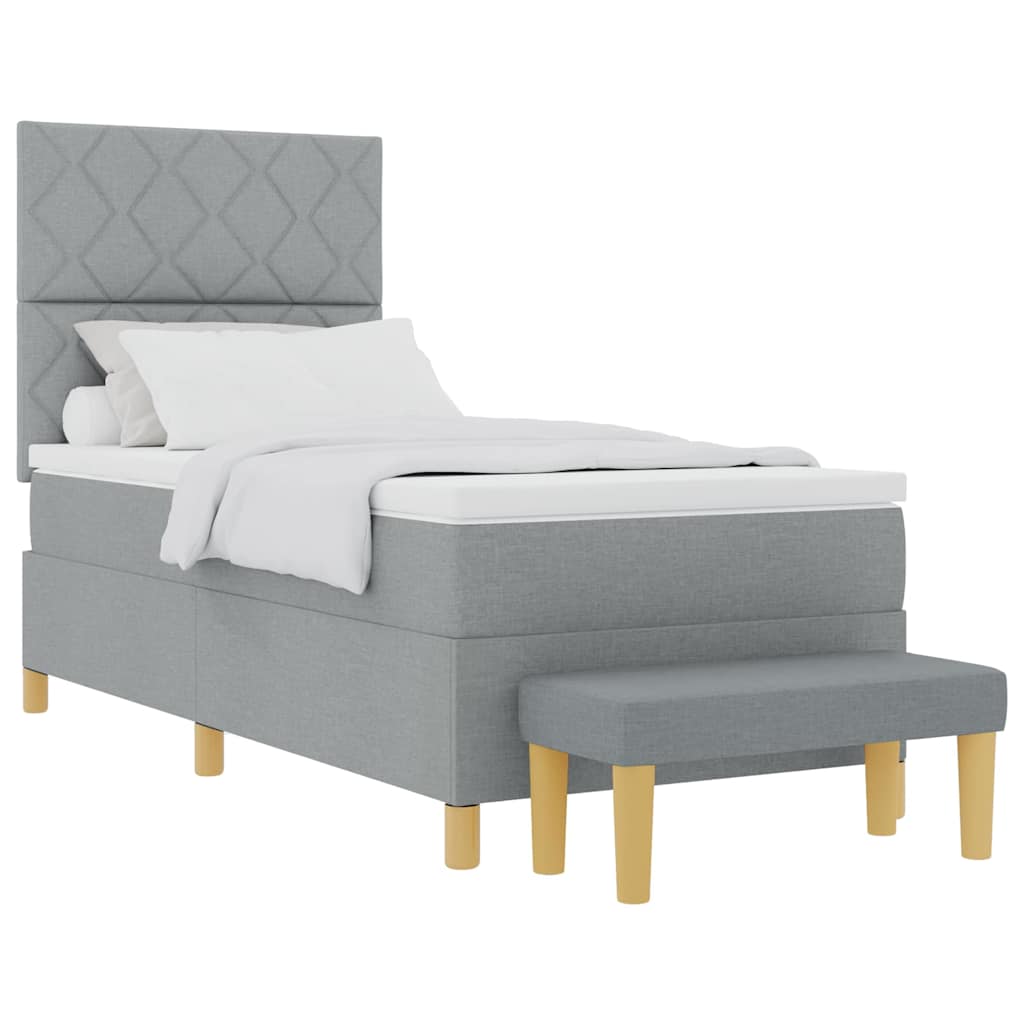 Box Spring Seng Med Madras Lysegrå 90 X 200 Cm Stof - Billede 3