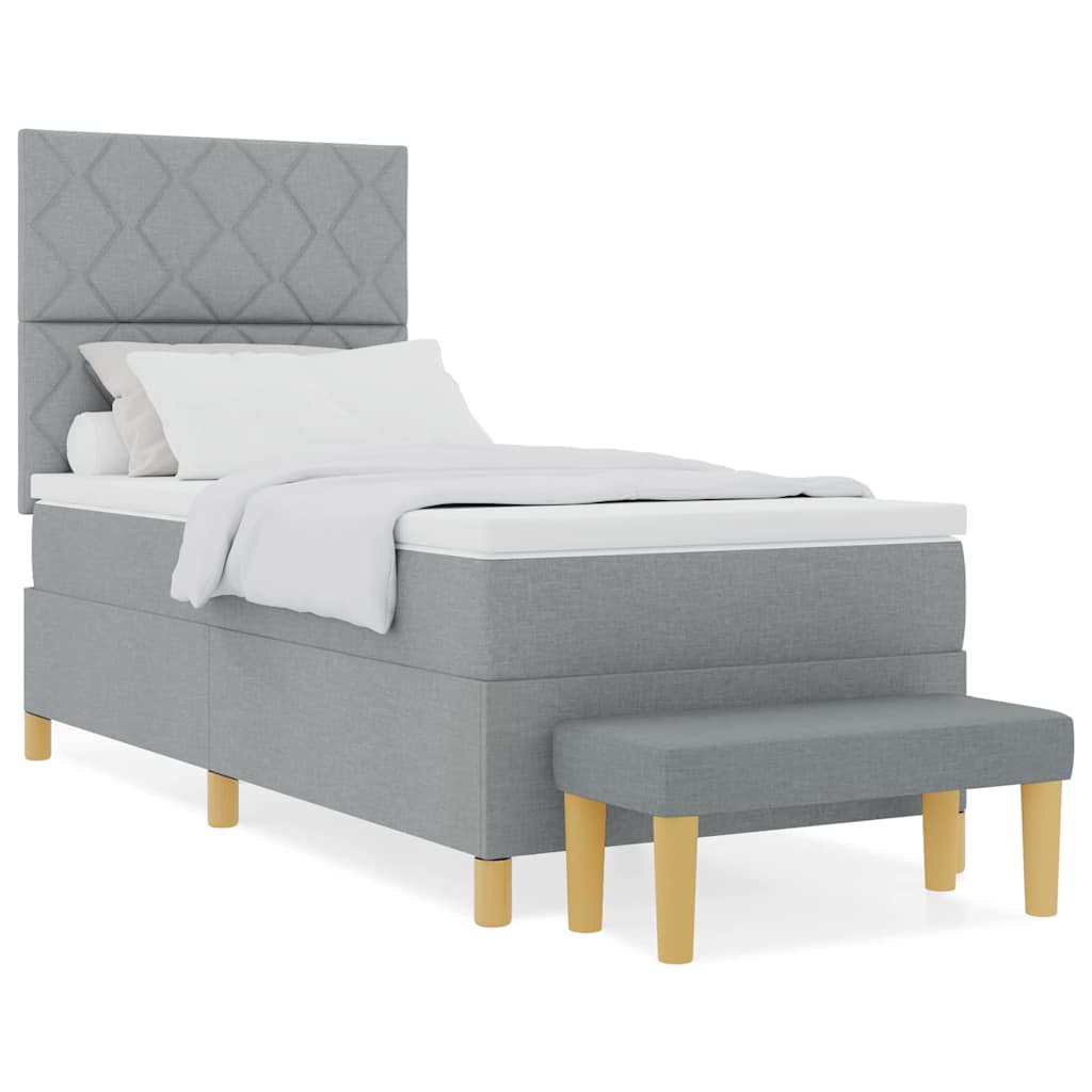 Box Spring Seng Med Madras Lysegrå 90 X 200 Cm Stof - Billede 4