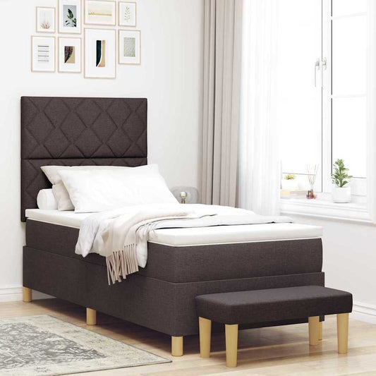 Box Spring Seng Med Madras Mørkebrun 90 X 200 Cm Stof - Hovedbillede