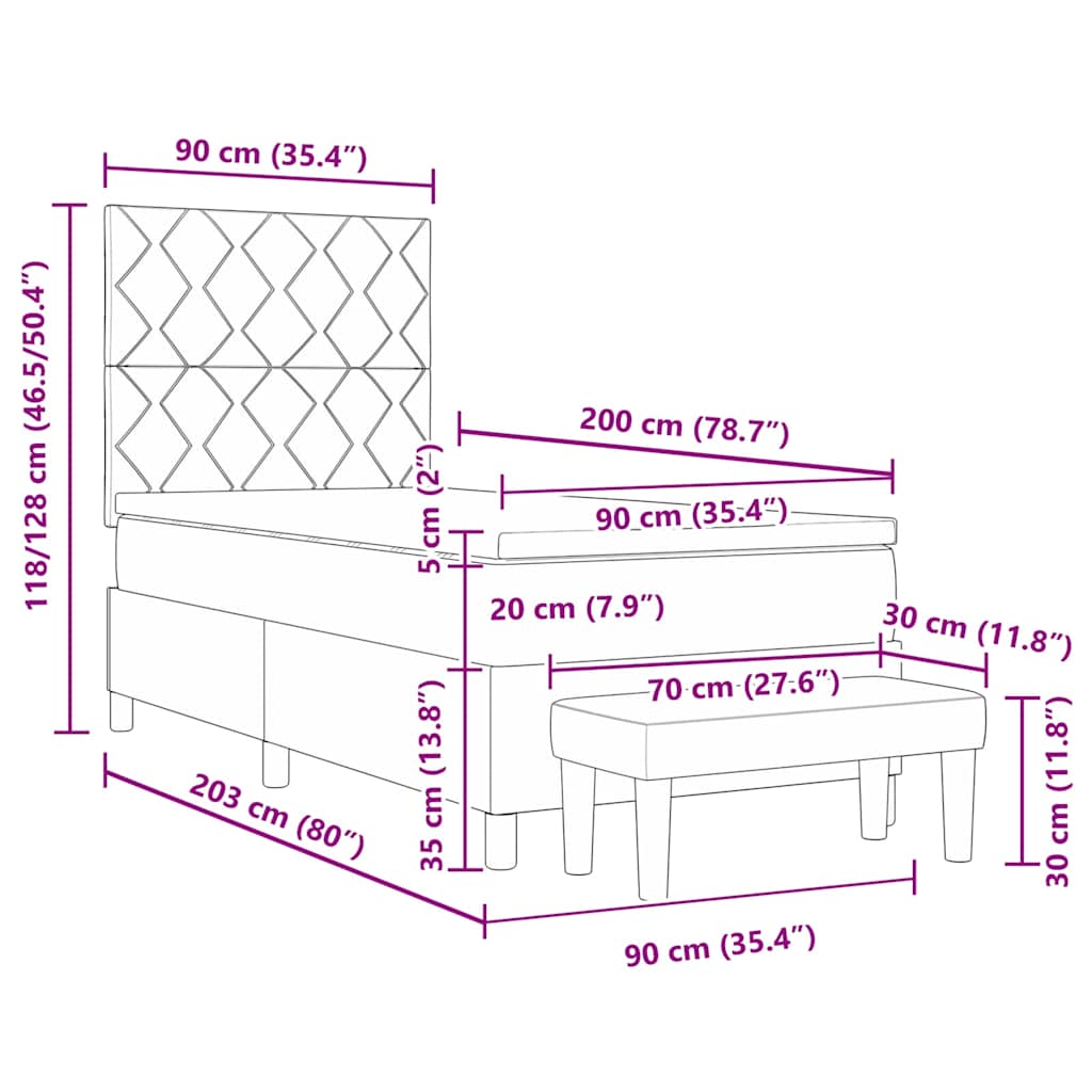 Box Spring Seng Med Madras Med Hovedgærde Blå 90 X 200 Cm Stof - Billede 13