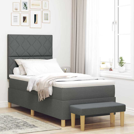 Box Spring Seng Med Madras Mørkegrå 100 X 200 Cm Stof - Hovedbillede