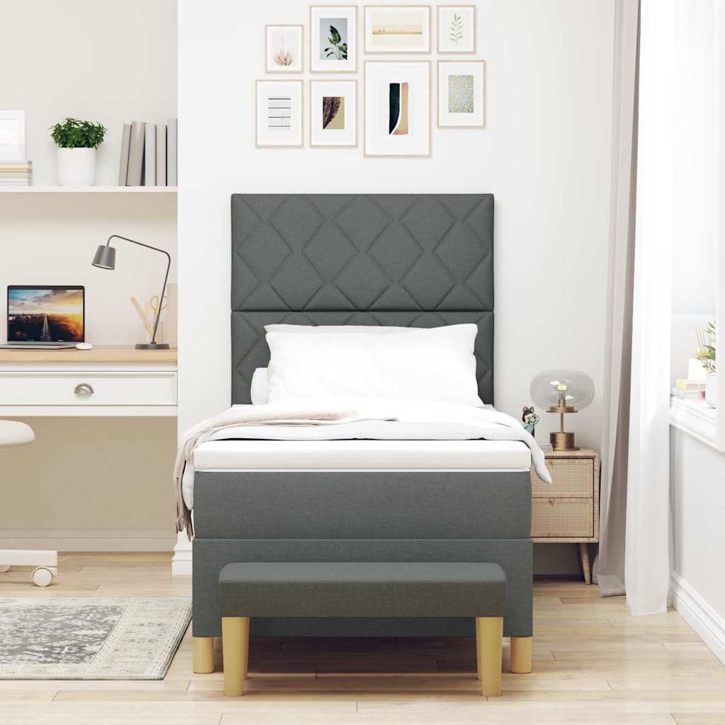 Box Spring Seng Med Madras Mørkegrå 100 X 200 Cm Stof - Billede 5
