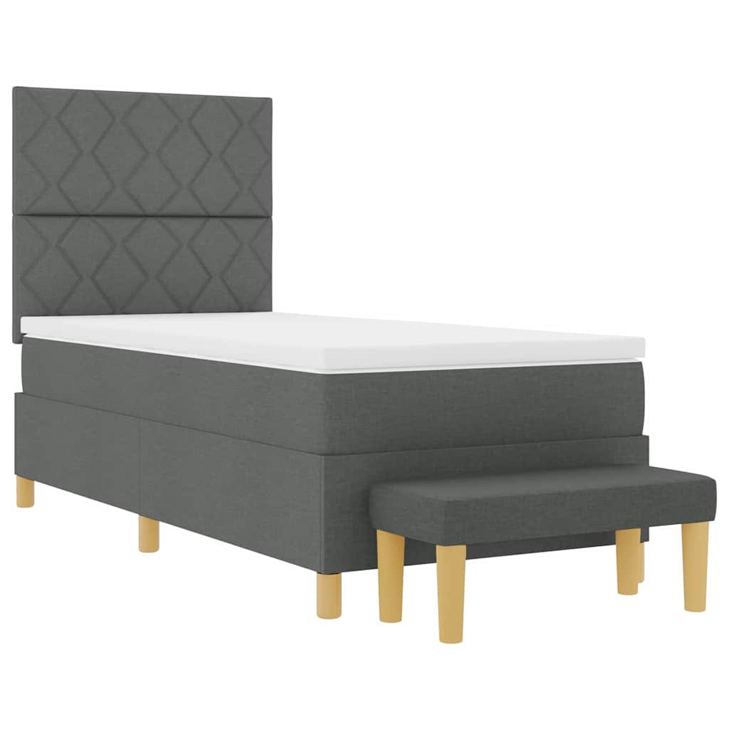 Box Spring Seng Med Madras Mørkegrå 100 X 200 Cm Stof - Billede 2