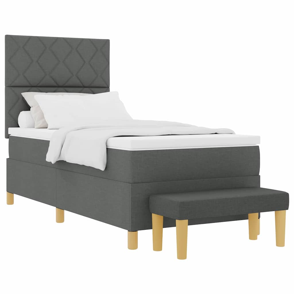 Box Spring Seng Med Madras Mørkegrå 100 X 200 Cm Stof - Billede 3