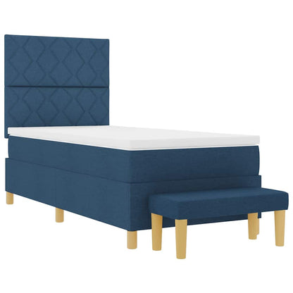 Box Spring Seng Med Madras Med Hovedgærde Blå 100 X 200 Cm Stof - Billede 2