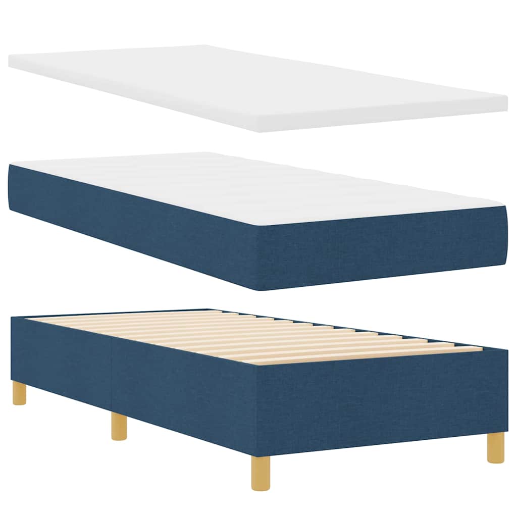 Box Spring Seng Med Madras Med Hovedgærde Blå 100 X 200 Cm Stof - Billede 6