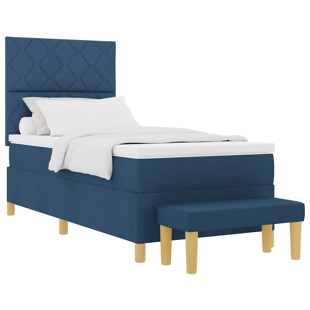 Box Spring Seng Med Madras Med Hovedgærde Blå 100 X 200 Cm Stof - Billede 3