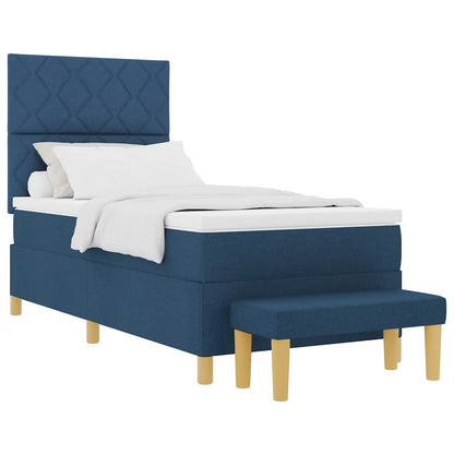 Box Spring Seng Med Madras Med Hovedgærde Blå 100 X 200 Cm Stof - Billede 3