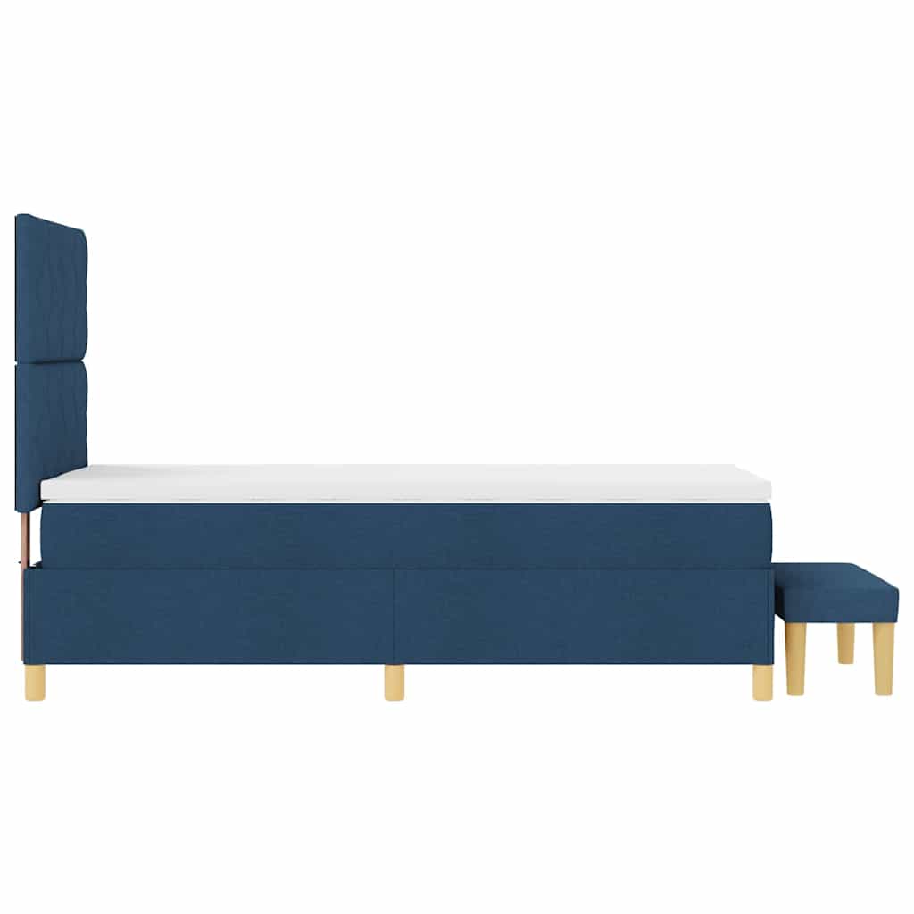 Box Spring Seng Med Madras Med Hovedgærde Blå 100 X 200 Cm Stof - Billede 10
