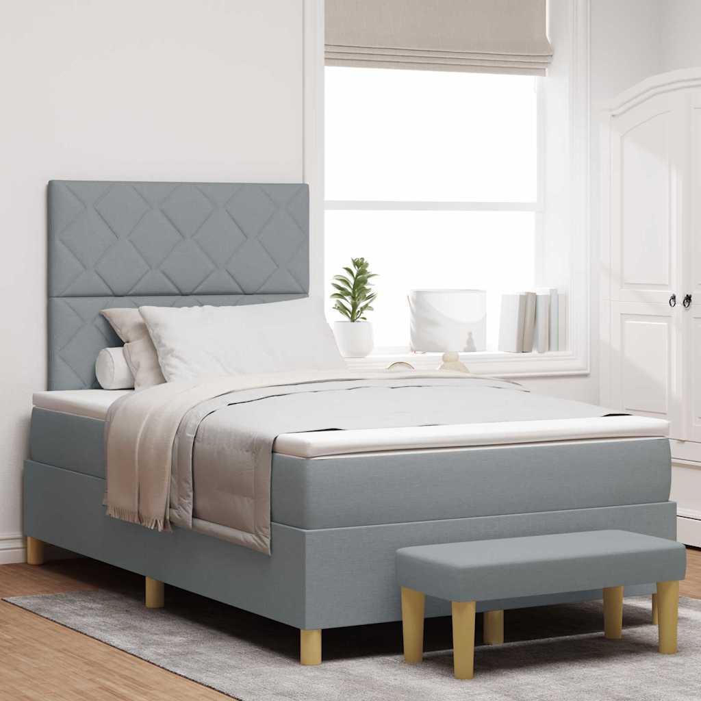 Box Spring Seng Med Madras Lysegrå 120 X 190 Cm Stof - Hovedbillede