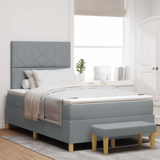 Box Spring Seng Med Madras Lysegrå 120 X 190 Cm Stof - Hovedbillede