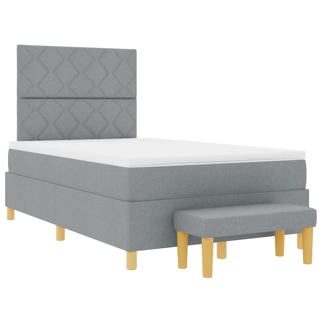 Box Spring Seng Med Madras Lysegrå 120 X 190 Cm Stof - Billede 2