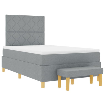 Box Spring Seng Med Madras Lysegrå 120 X 190 Cm Stof - Billede 2