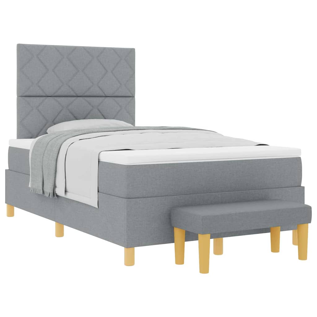 Box Spring Seng Med Madras Lysegrå 120 X 190 Cm Stof - Billede 3