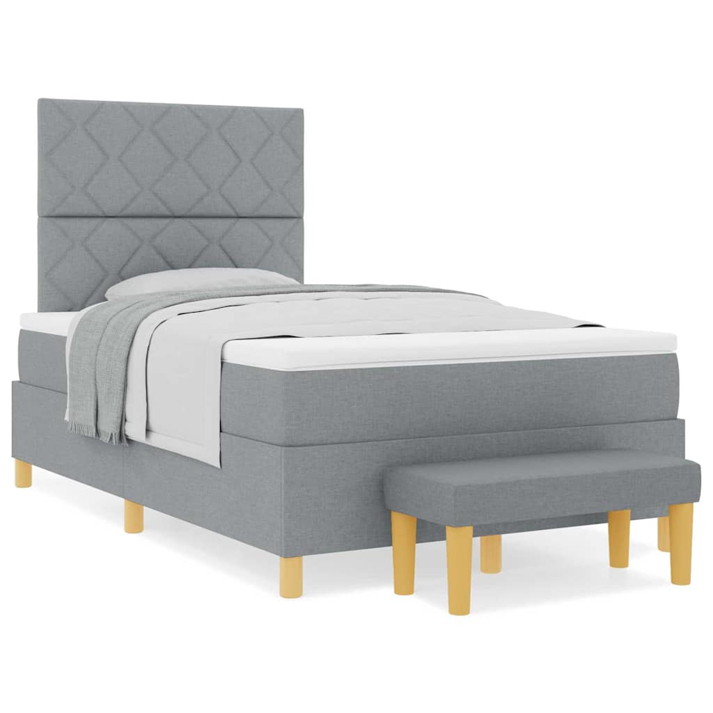 Box Spring Seng Med Madras Lysegrå 120 X 190 Cm Stof - Billede 4