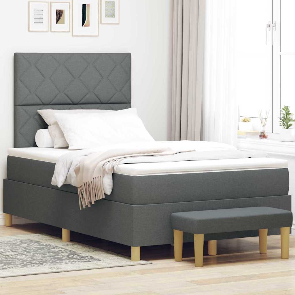 Box Spring Seng Med Madras Mørkegrå 120 X 190 Cm Stof - Hovedbillede