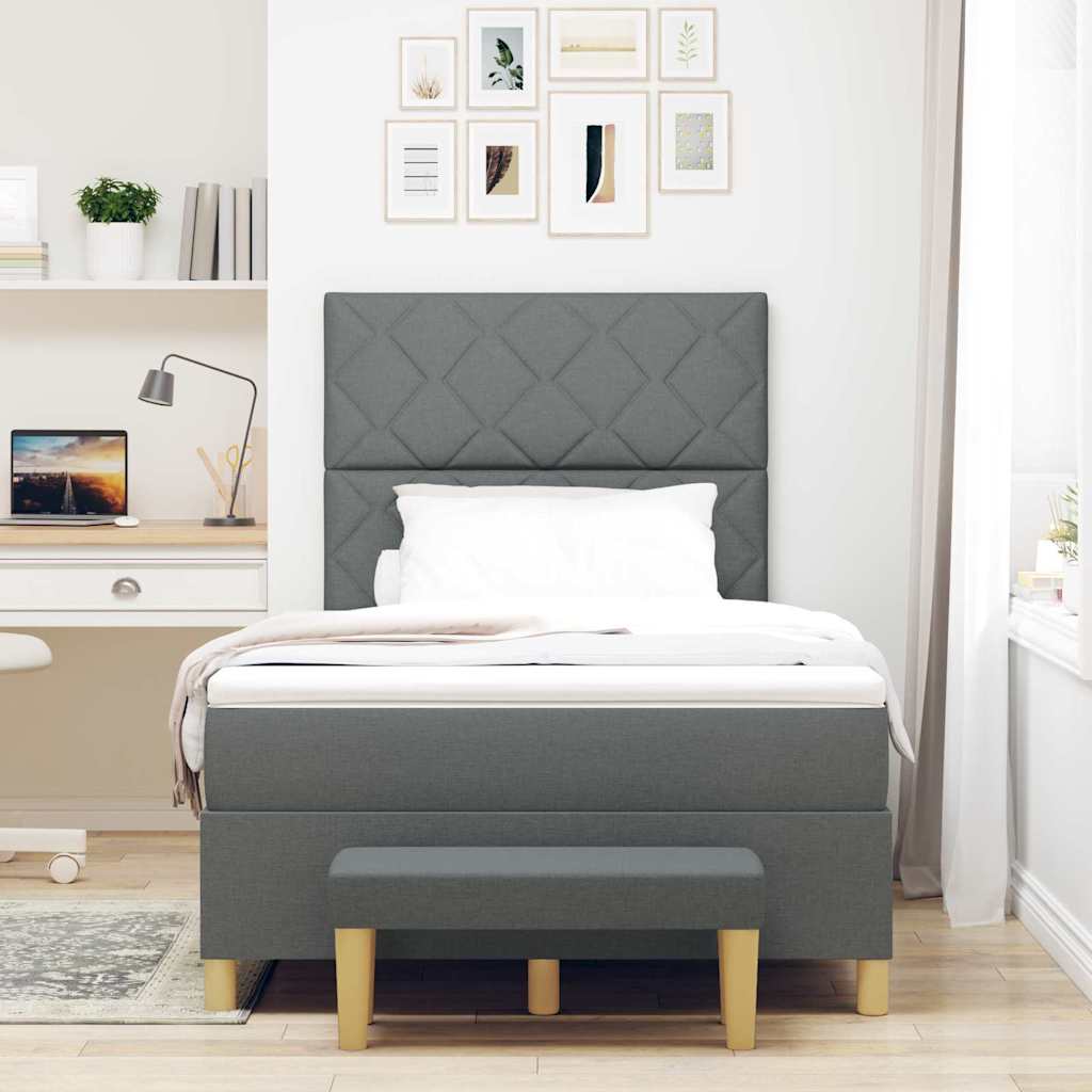 Box Spring Seng Med Madras Mørkegrå 120 X 190 Cm Stof - Billede 5