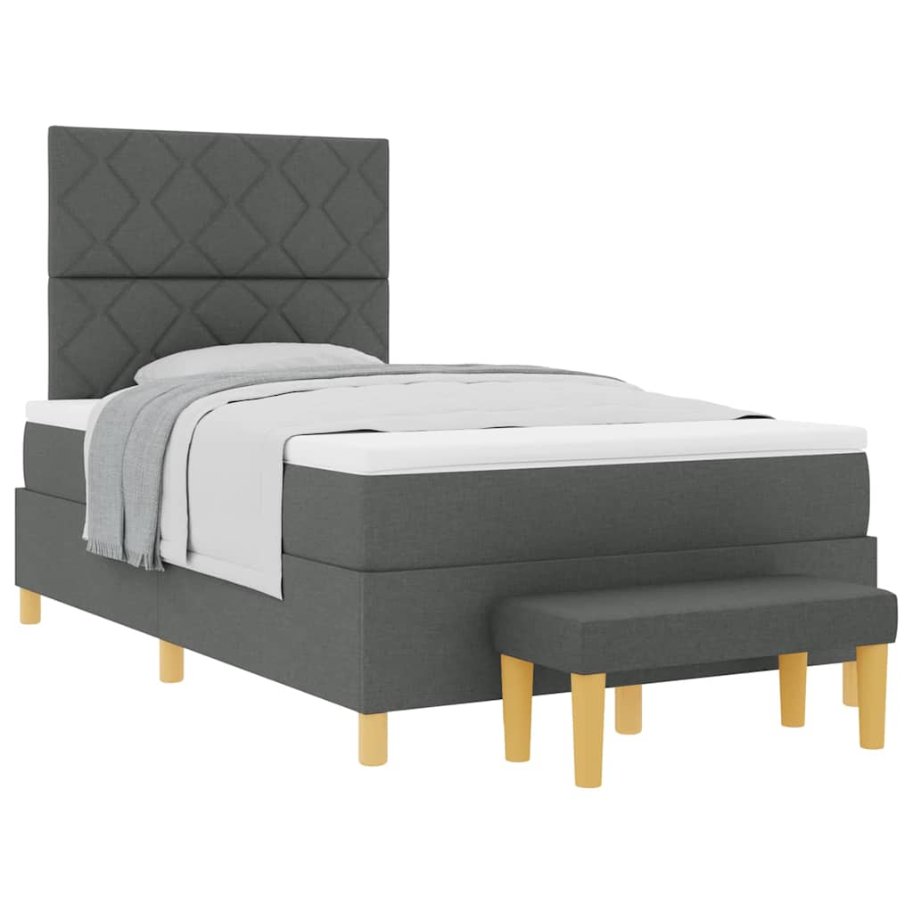 Box Spring Seng Med Madras Mørkegrå 120 X 190 Cm Stof - Billede 3
