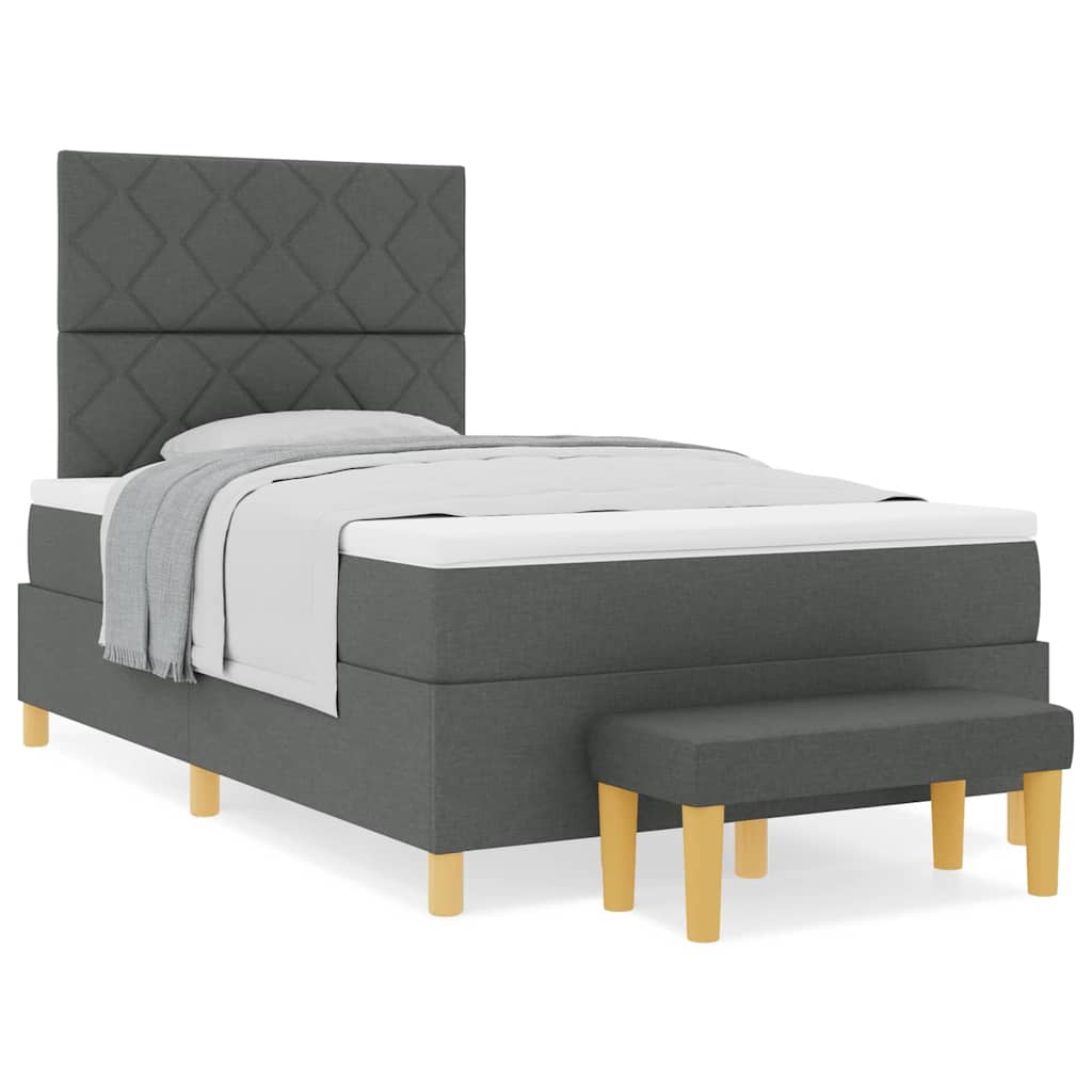 Box Spring Seng Med Madras Mørkegrå 120 X 190 Cm Stof - Billede 4