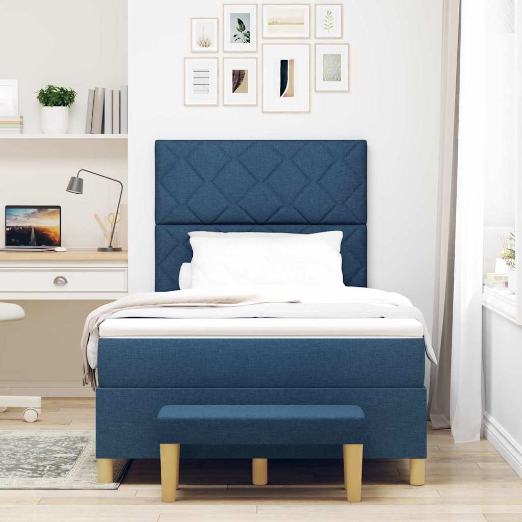 Box Spring Seng Med Madras Med Hovedgærde Blå 120 X 200 Cm Stof - Billede 4
