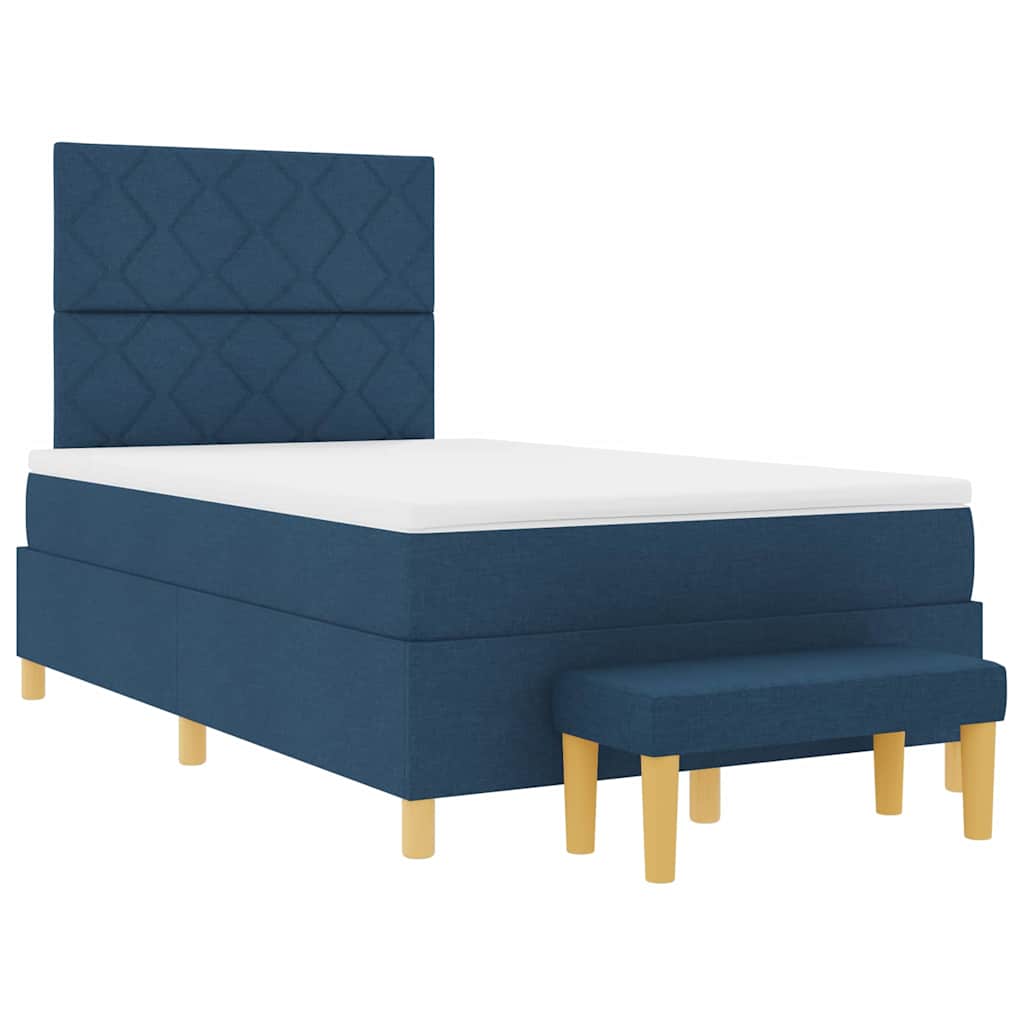 Box Spring Seng Med Madras Med Hovedgærde Blå 120 X 200 Cm Stof - Billede 2
