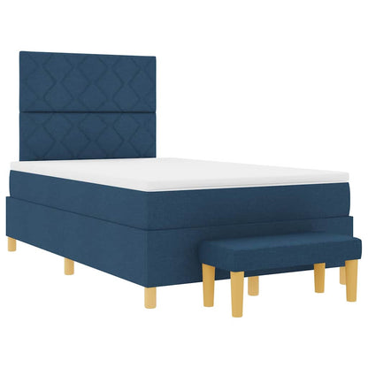 Box Spring Seng Med Madras Med Hovedgærde Blå 120 X 200 Cm Stof - Billede 2