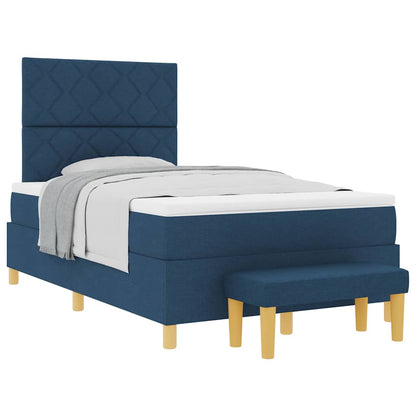 Box Spring Seng Med Madras Med Hovedgærde Blå 120 X 200 Cm Stof - Billede 3