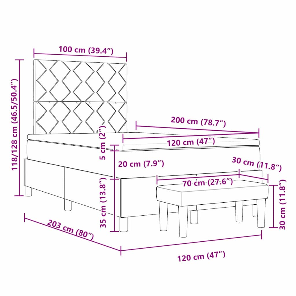 Box Spring Seng Med Madras Med Hovedgærde Blå 120 X 200 Cm Stof - Billede 13