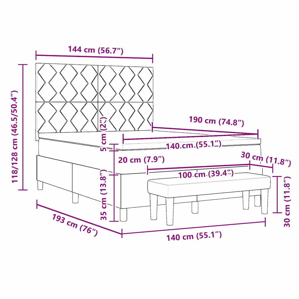 Box Spring Seng Med Madras Mørkegrå 140 X 190 Cm Stof - Billede 13