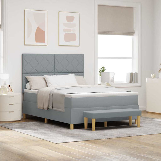 Box Spring Seng Med Madras Lysegrå 140 X 200 Cm Stof - Hovedbillede
