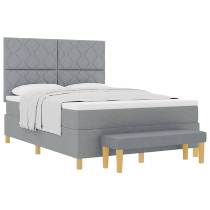 Box Spring Seng Med Madras Lysegrå 140 X 200 Cm Stof - Billede 3