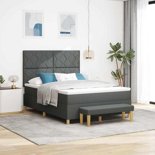 Box Spring Seng Med Madras Mørkegrå 140 X 200 Cm Stof - Hovedbillede