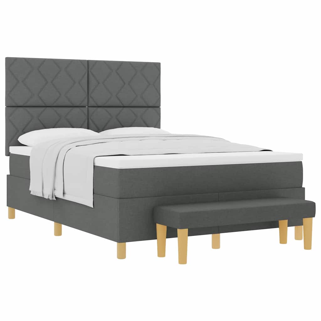 Box Spring Seng Med Madras Mørkegrå 140 X 200 Cm Stof - Billede 3