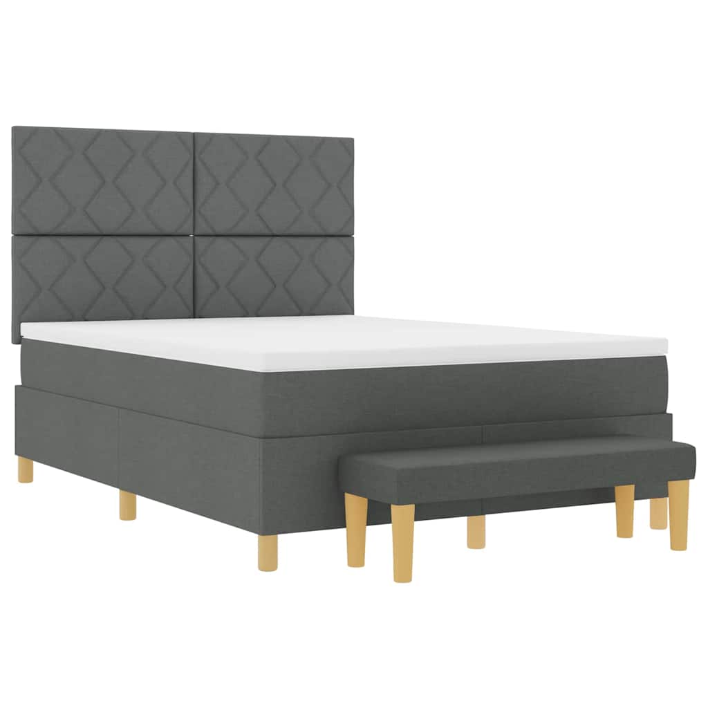 Box Spring Seng Med Madras Mørkegrå 160 X 200 Cm Stof - Billede 2