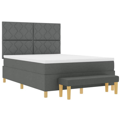 Box Spring Seng Med Madras Mørkegrå 160 X 200 Cm Stof - Billede 2