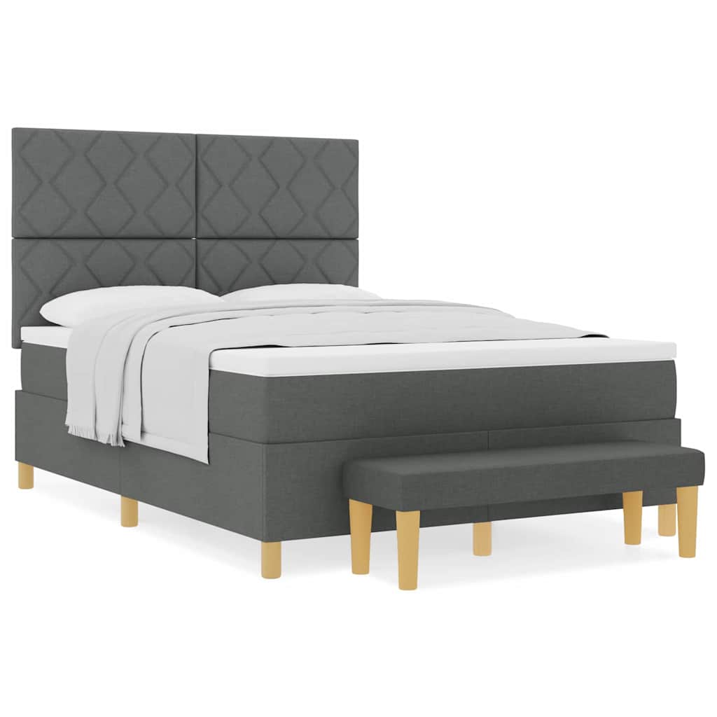Box Spring Seng Med Madras Mørkegrå 160 X 200 Cm Stof - Billede 4