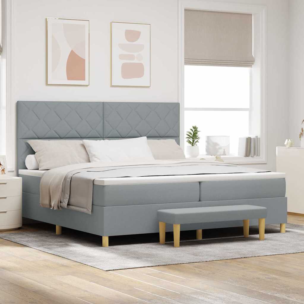 Box Spring Seng Med Madras Lysegrå 200 X 200 Cm Stof - Hovedbillede